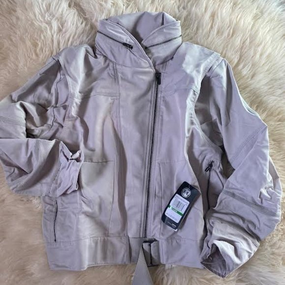 NWT $180 UNDER ARMOUR Women L Generation Moto Hooded Jacket in Earth Gray - Picture 9 of 11
